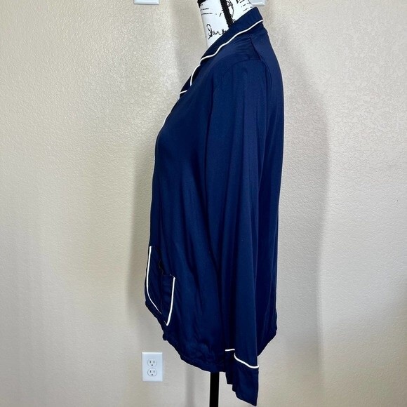 Splendid Navy top women button up shirt Long sleeve Piped Woven PJ size S sleep - Picture 5 of 13